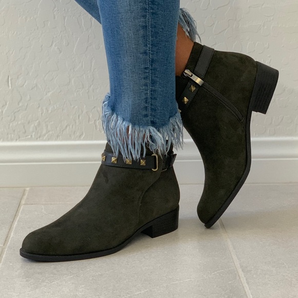 Moss Green Fierce Studded Strap Edge Ankle Bootie - Picture 8 of 8